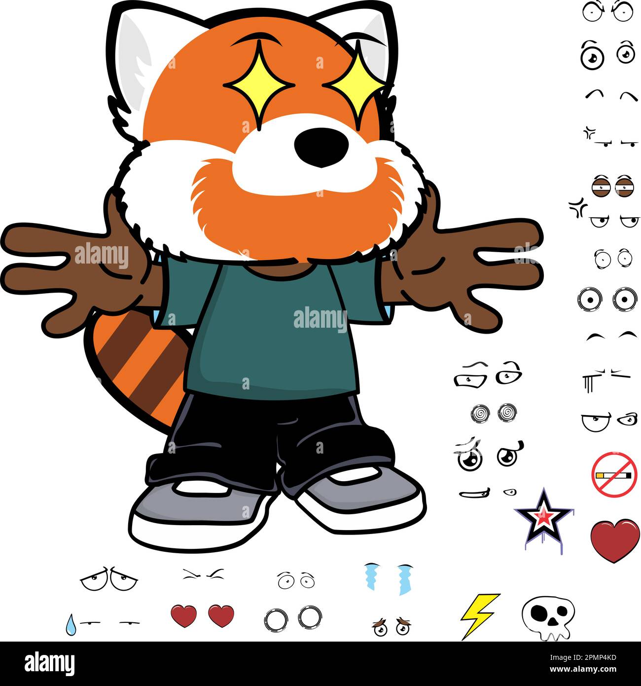 vêtements de dessin animé de personnage de panda rouge doux, pack d'expressions au format vectoriel Illustration de Vecteur