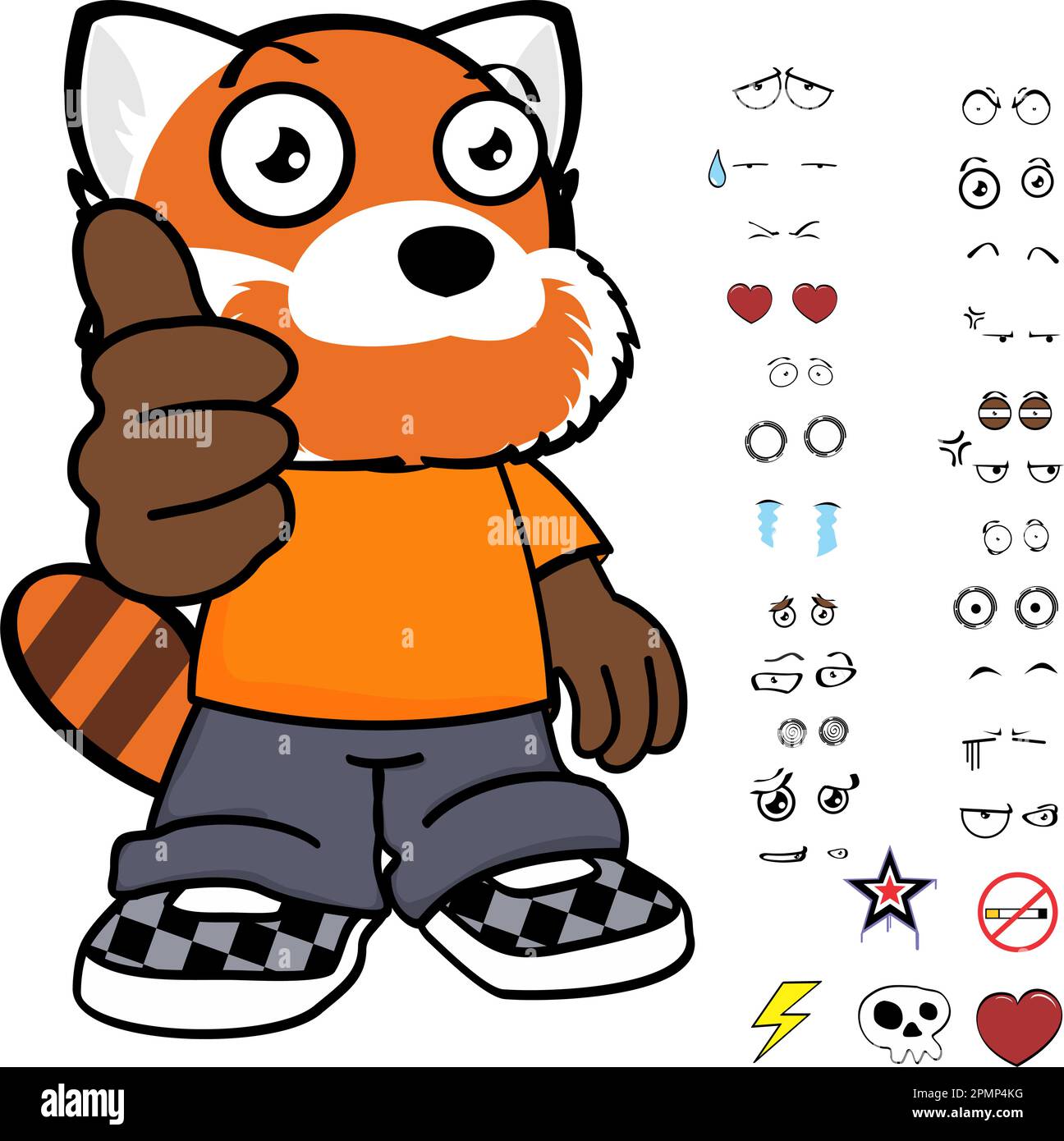 joyeux rouge panda enfant personnage dessin animé vêtements, pack expressions en format vectoriel Illustration de Vecteur