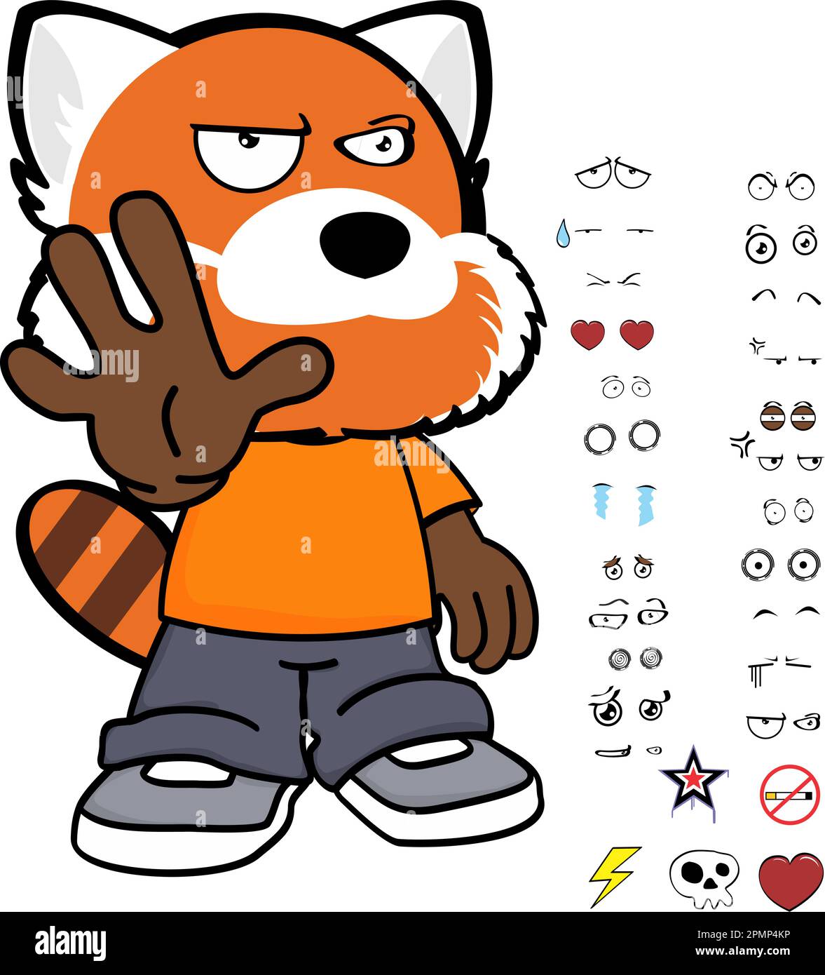 stop rouge panda kid personnage dessin animé vêtements, pack expressions en format vectoriel Illustration de Vecteur