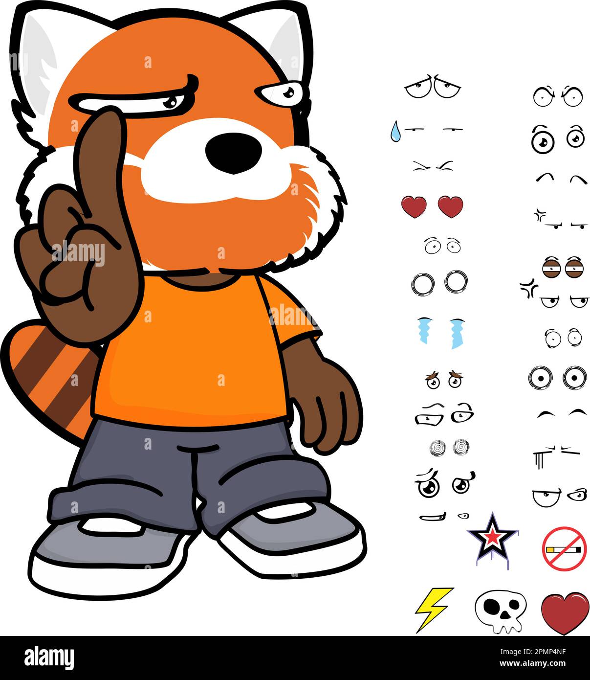 drôle rouge panda personnage dessin animé vêtements, pack d'expressions en format vectoriel Illustration de Vecteur