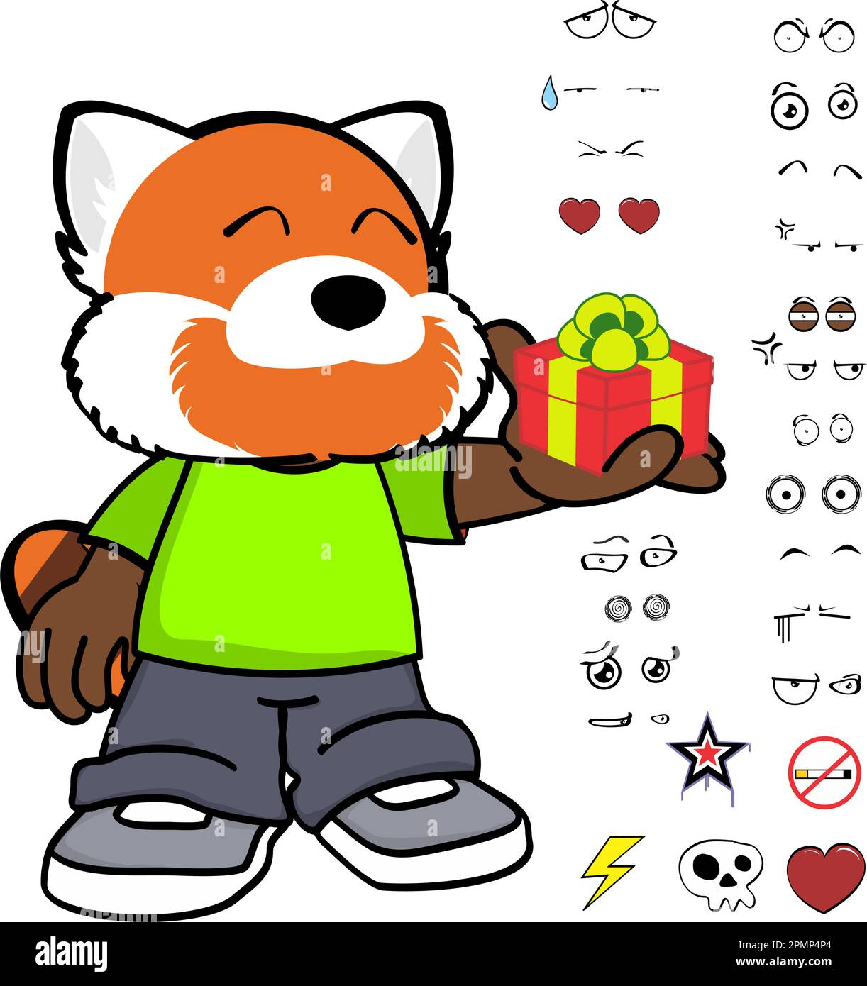 cadeau rouge panda enfant personnage dessin animé vêtements, pack expressions en format vectoriel Illustration de Vecteur