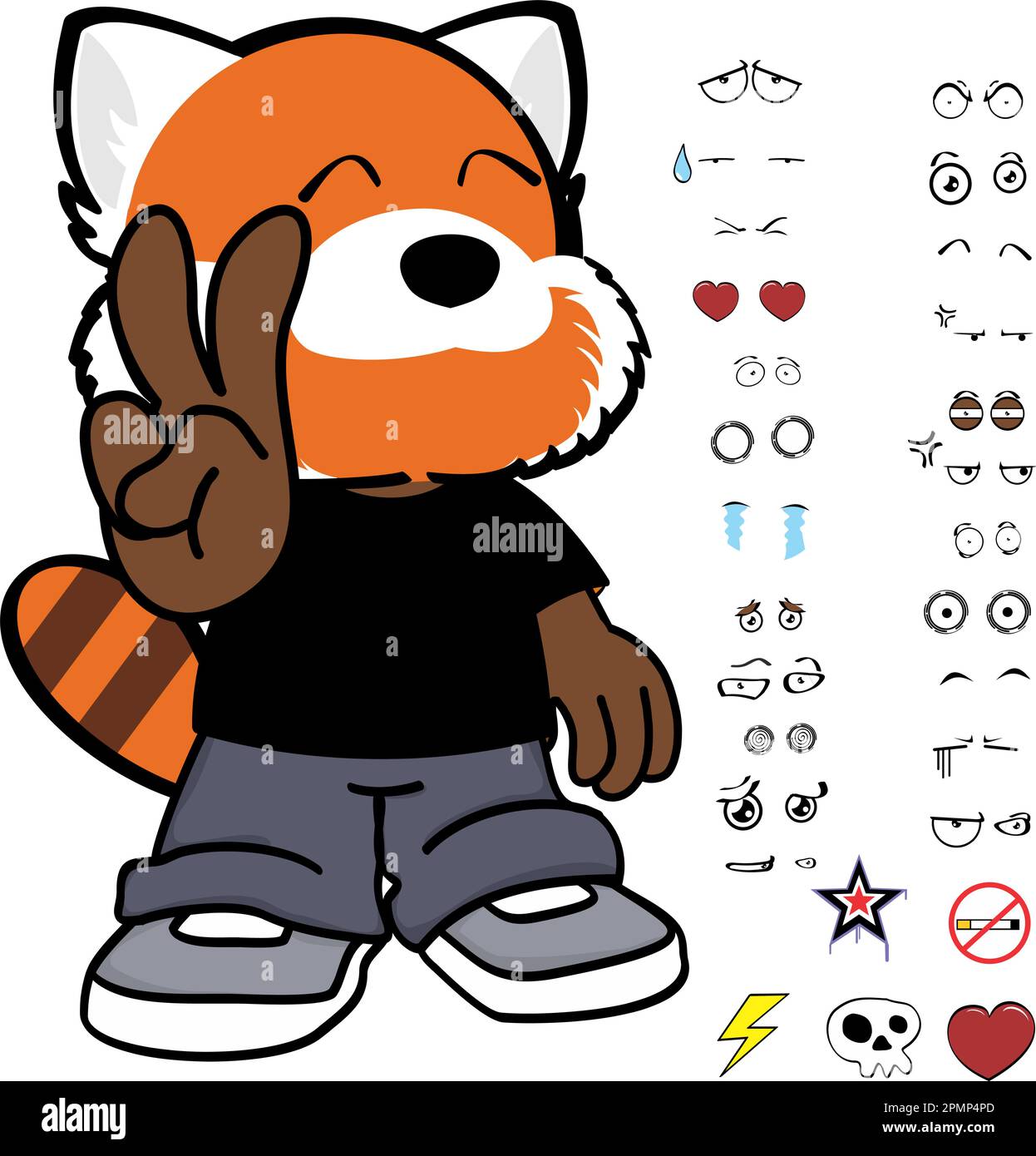 mignon rouge panda personnage dessin animé vêtements, pack expressions en format vectoriel Illustration de Vecteur