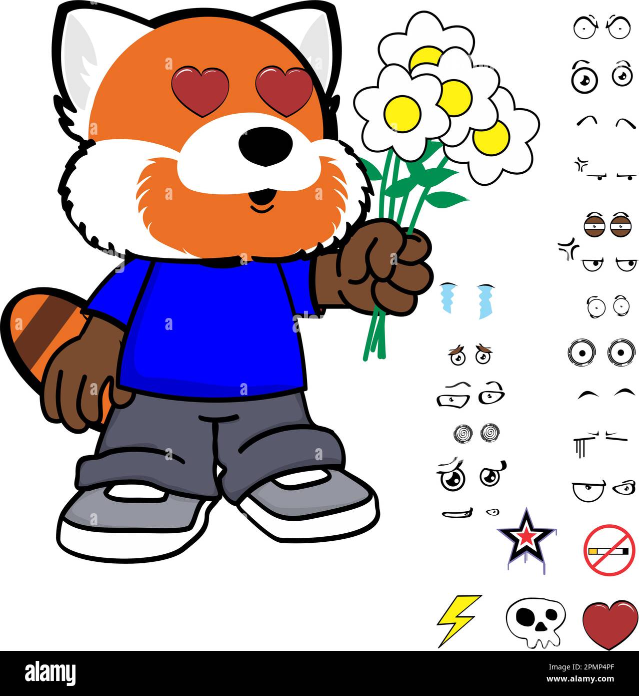 vêtements de dessin animé de panda rouge de saint-valentin pour enfants, pack expressions au format vectoriel Illustration de Vecteur