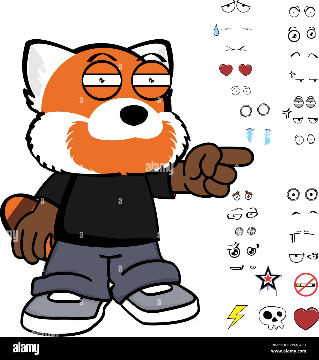 vêtements de dessin animé de personnage de panda rouge grincheux, pack d'expressions au format vectoriel Illustration de Vecteur