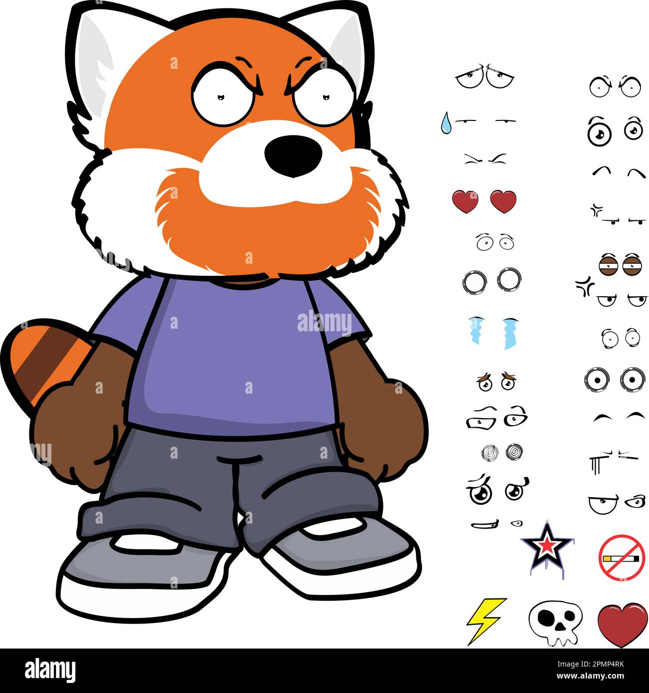 rouge grincheux panda personnage dessin animé vêtements, pack expressions en format vectoriel Illustration de Vecteur