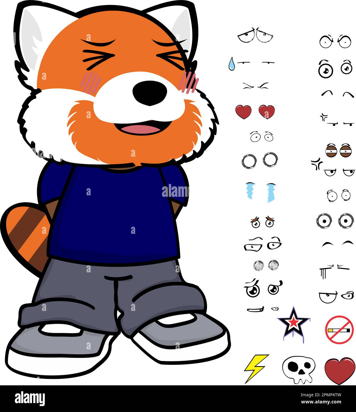 vêtements de dessin animé de personnage de panda rouge cendré, pack d'expressions au format vectoriel Illustration de Vecteur