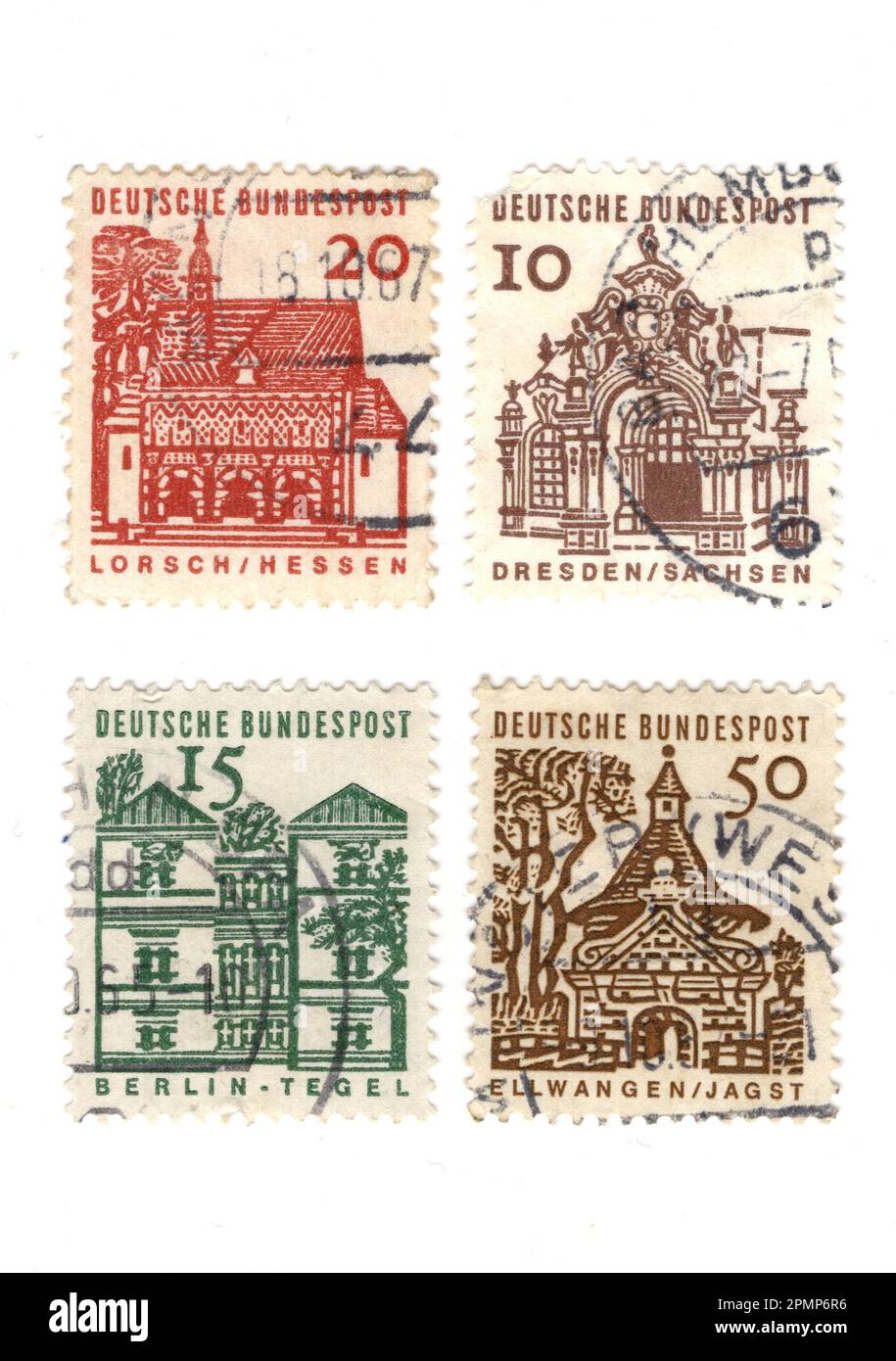 Timbres-poste vintage d'Allemagne isolés sur fond blanc. Banque D'Images