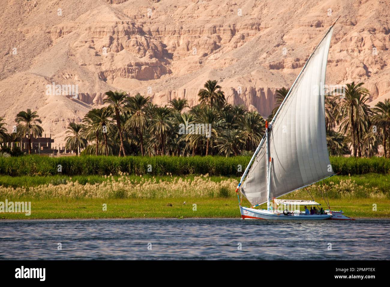 Felucca naviguant sur le Nil ; Louxor, Egypte Banque D'Images