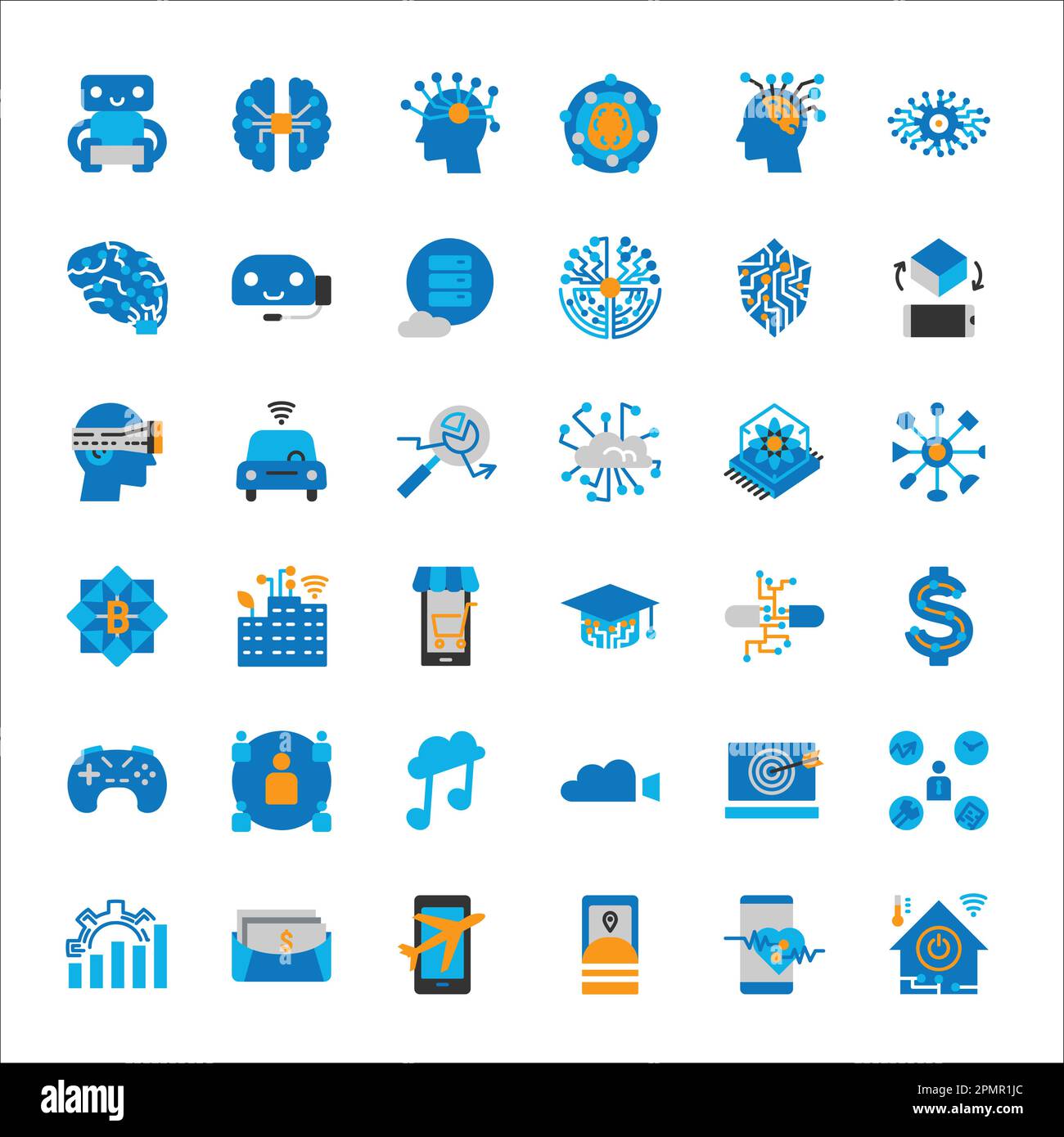 Jeu de couleurs plates innovant pour l'intelligence artificielle et la technologie, conçu pour représenter les dernières avancées en matière d'IA et de technologie, ve Illustration de Vecteur