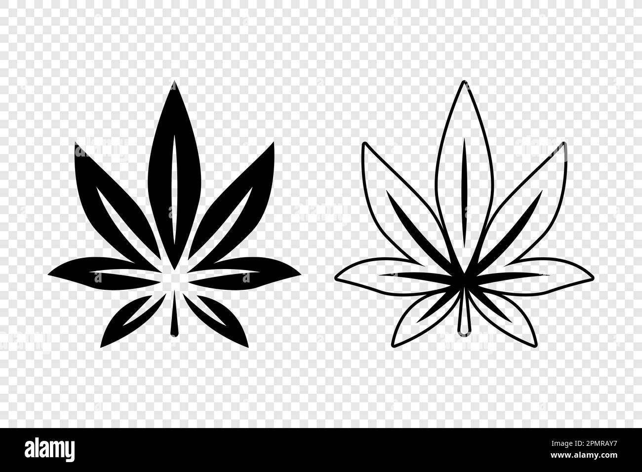 Feuilles de cannabis. Chanvre, Cannabis Silhouette, plat, Contour ensemble d'icônes gros plan isolé. Culture de la marijuana à des fins médicales. Illustration vectorielle Illustration de Vecteur