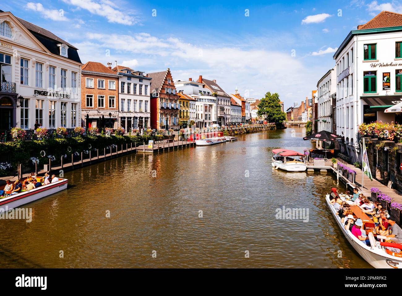 Vue depuis le pont Vleeshuisbrug. Gand, Flandre orientale, région flamande, Belgique, Europe Banque D'Images