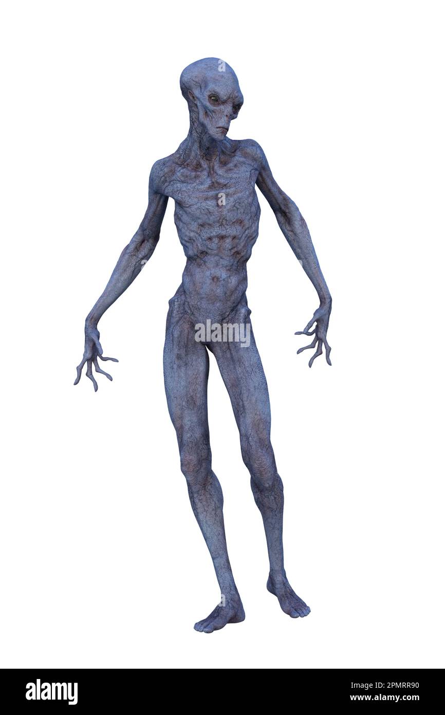 Grand homme extraterrestre skinny avec une peau grise bleue. 3D rendu isolé  sur fond blanc Photo Stock - Alamy
