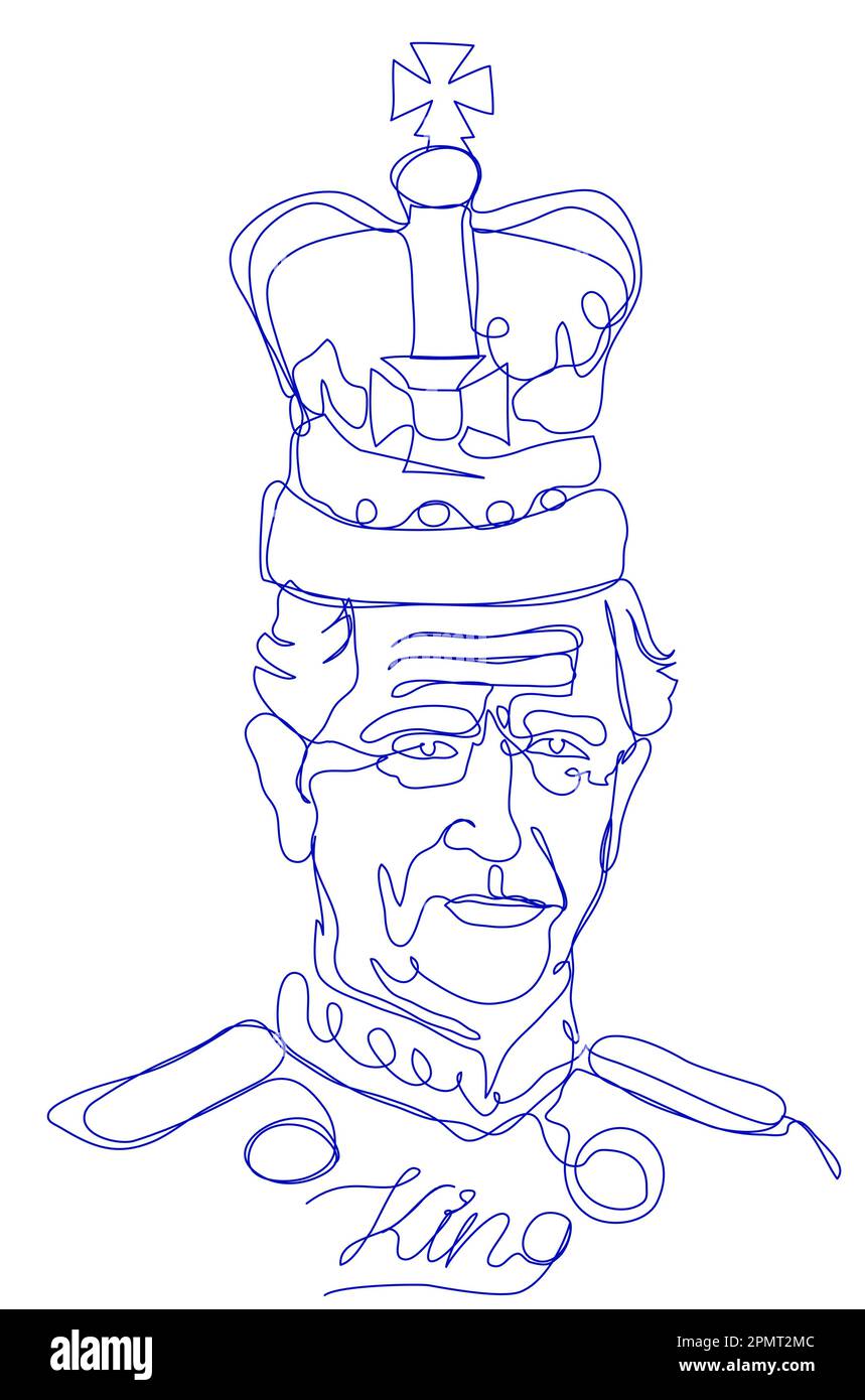 Le roi Charles III porte une couronne à une seule ligne sur fond blanc. Illustration de Vecteur