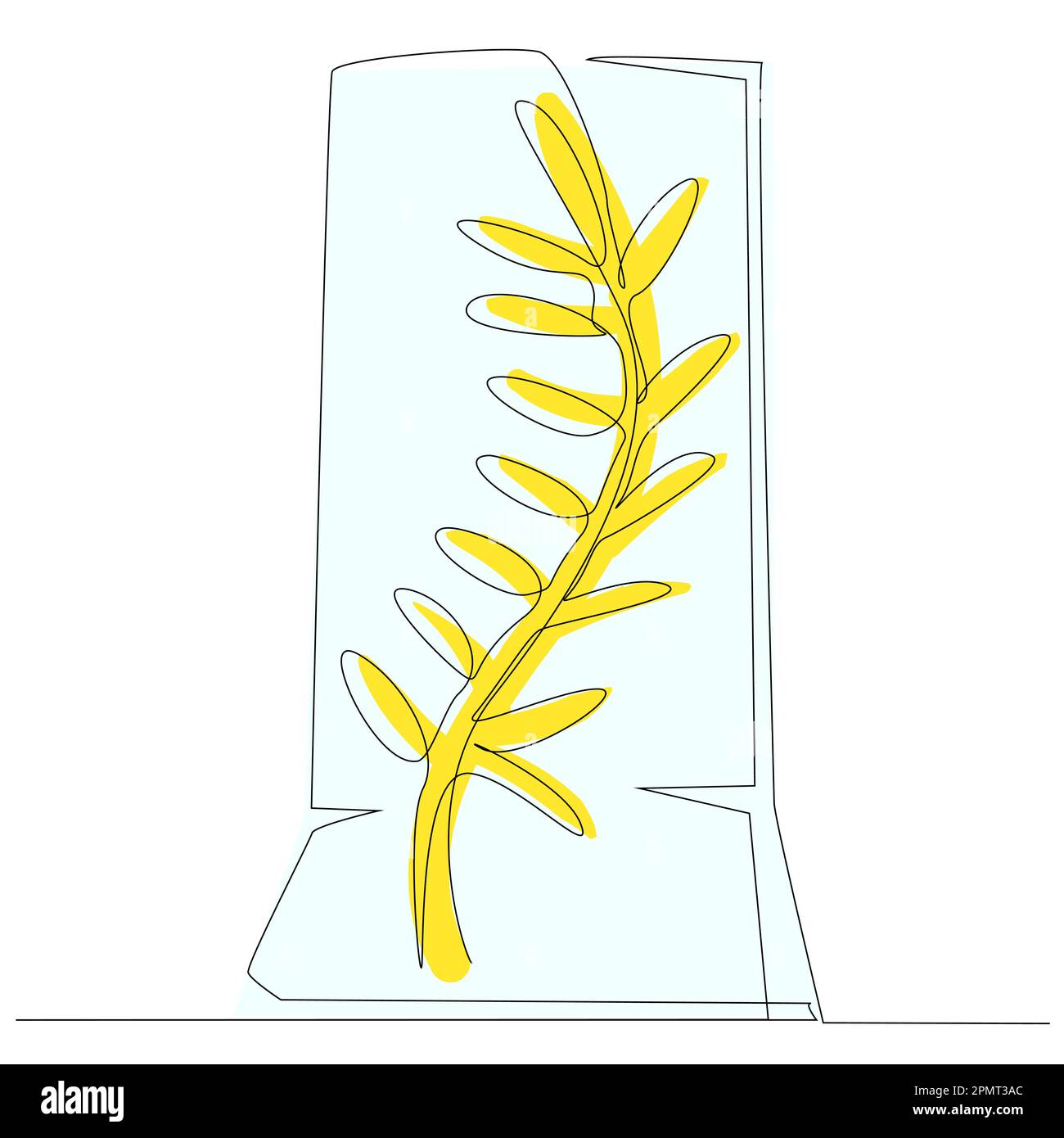 Branche de palmier doré sur une ligne sur fond blanc. Illustration de Vecteur