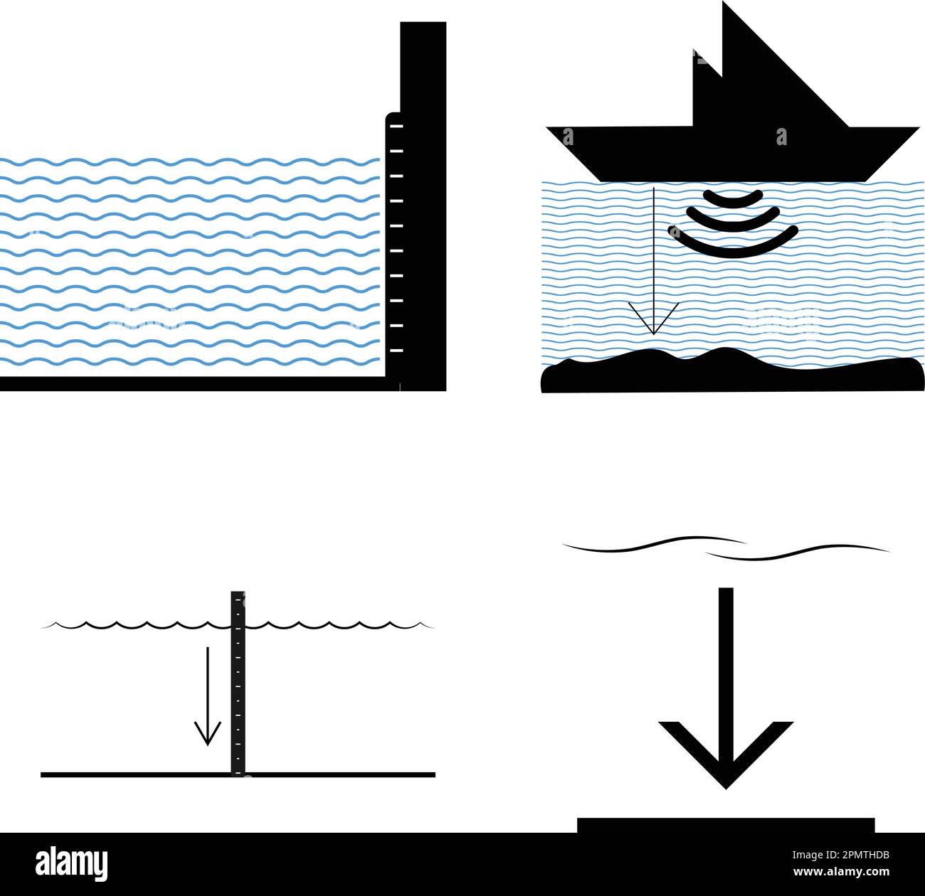 Icône profondeur de l'eau, mesurer la profondeur de l'illustration vectorielle de la profondeur des eaux peu profondes Illustration de Vecteur