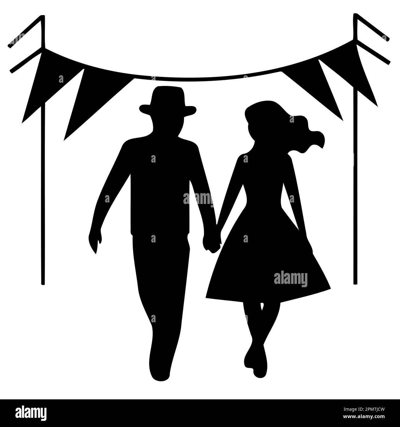 couple avec des pennants dans le fond culturel brésilien fête de sao joao festa junina illustration de vecteur minimaliste Illustration de Vecteur