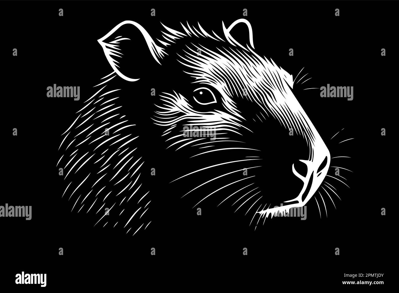 tête de capybara de mammifère animal en illustration vectorielle minimaliste noir et blanc Illustration de Vecteur