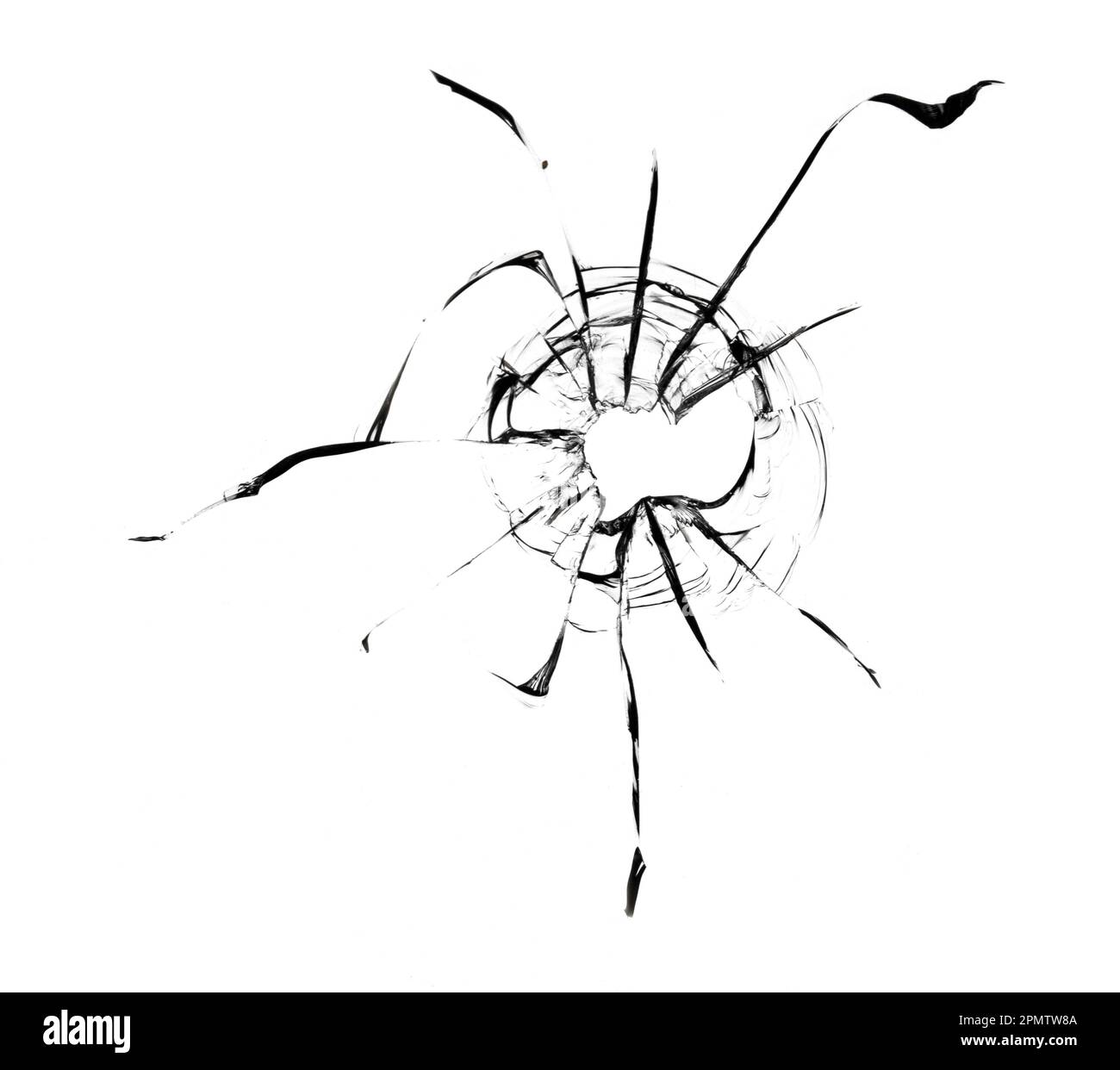 Fenêtre cassée, fond de verre fissuré.Texture abstraite sur fond blanc. Banque D'Images