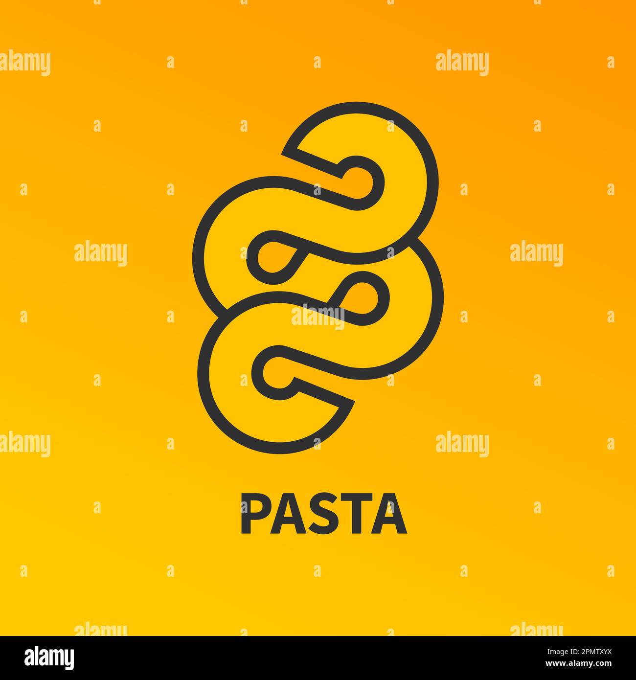 Logo des pâtes, cuisine italienne, élément de menu. Icône de pâtes, vague jaune, repas asiatique. Livraison de nouilles Illustration de Vecteur