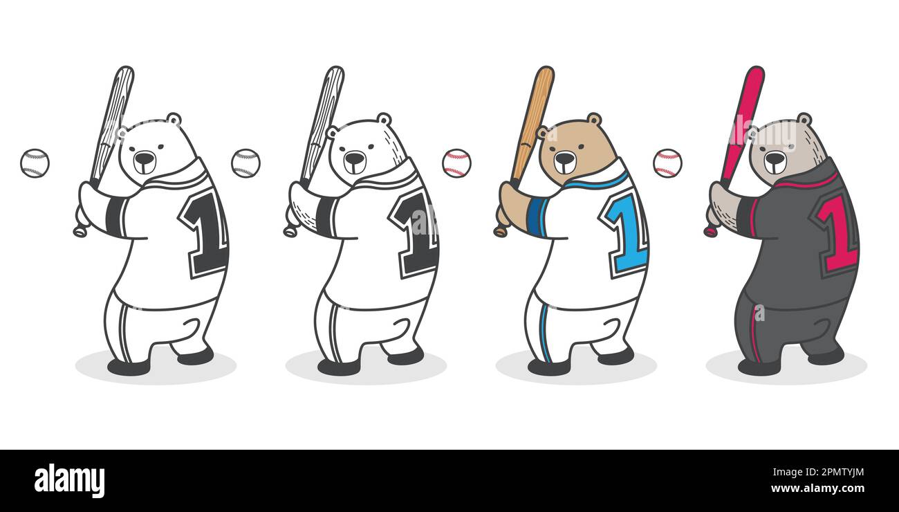 Ours vecteur Polar Bear icône de base-ball logo sport dessin animé personnage illustration Illustration de Vecteur