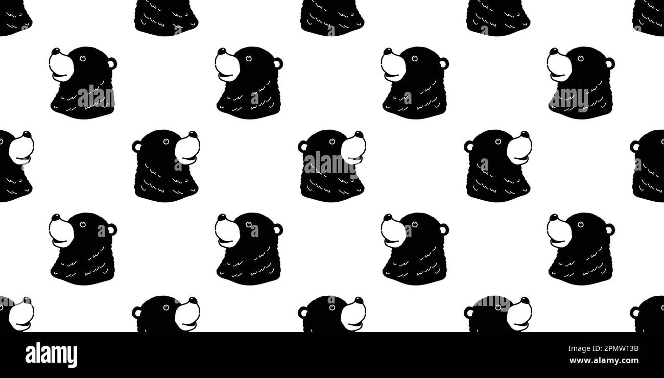 Ours sans couture motif vectoriel Polar Bear sourire heureux fond d'écran isolé noir Illustration de Vecteur