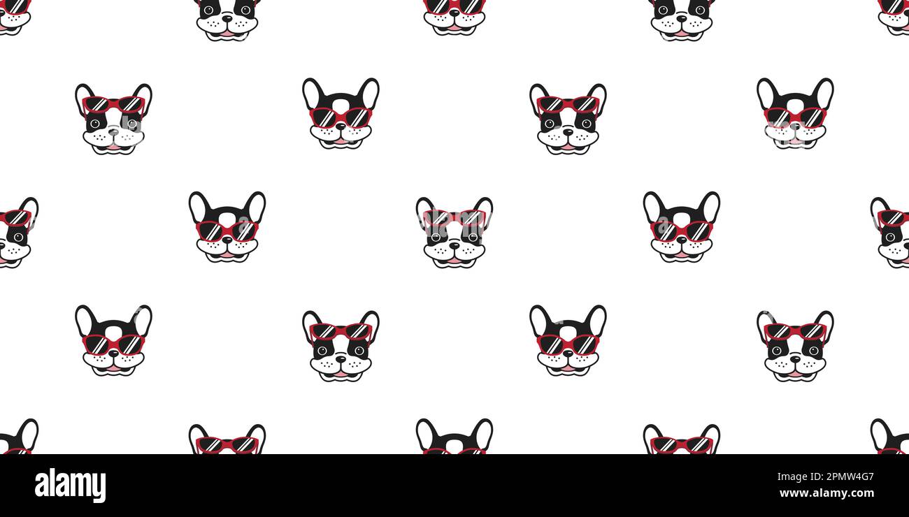 chien sans couture motif vectoriel français bulldog isolé rouge lunettes de soleil fond d'écran illustration Illustration de Vecteur