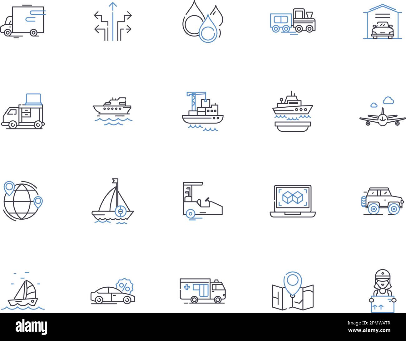Collection d'icônes de présentation d'expédition. Transport, fret, livraison, mouvement, courrier, Ensemble de concepts Ocean, Air Vector et Illustration. Logistique, colis Illustration de Vecteur