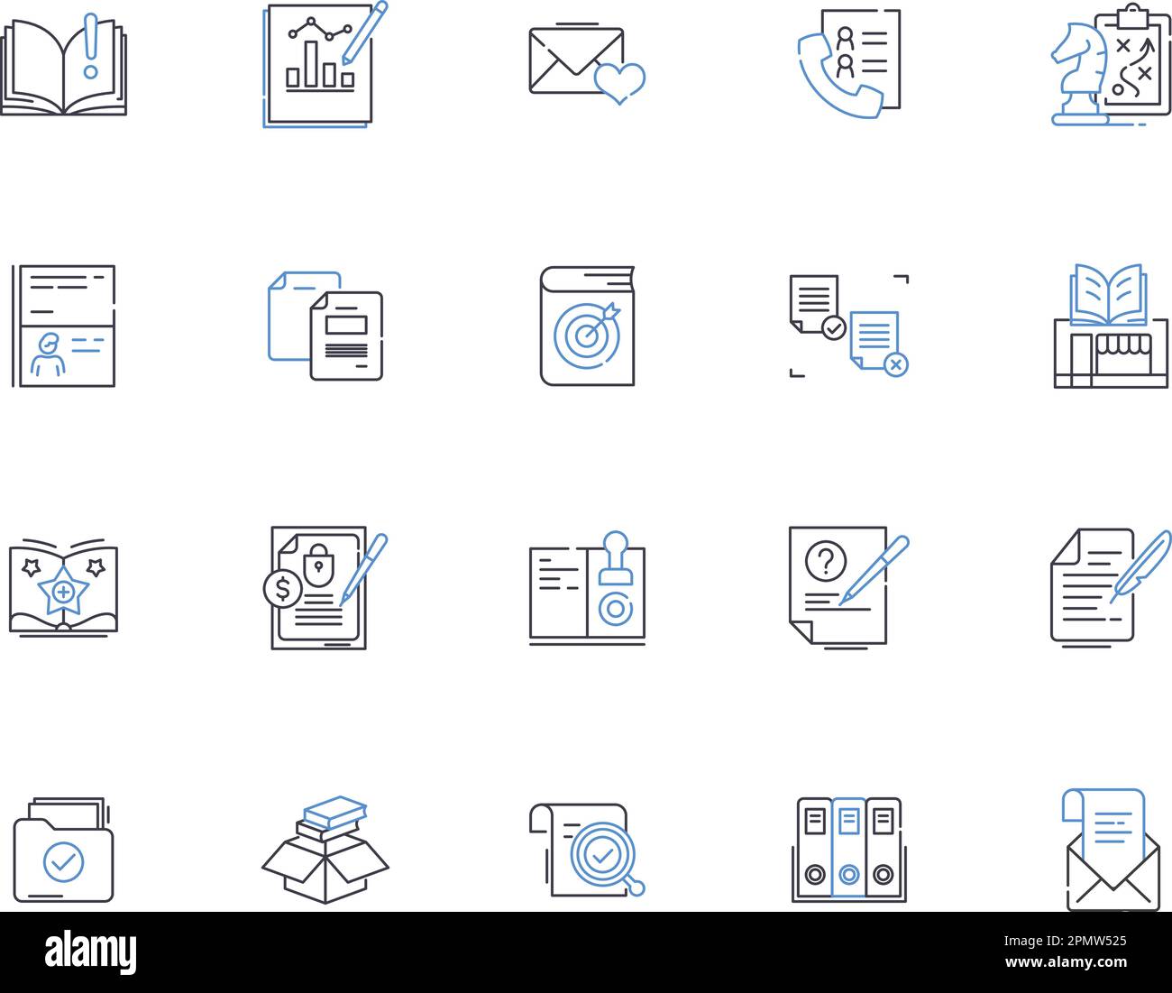 Publication de la collection d'icônes de contour. Impression, distribution, création, modification, abonnement, Merchandising, vecteur marketing et concept d'illustration Illustration de Vecteur