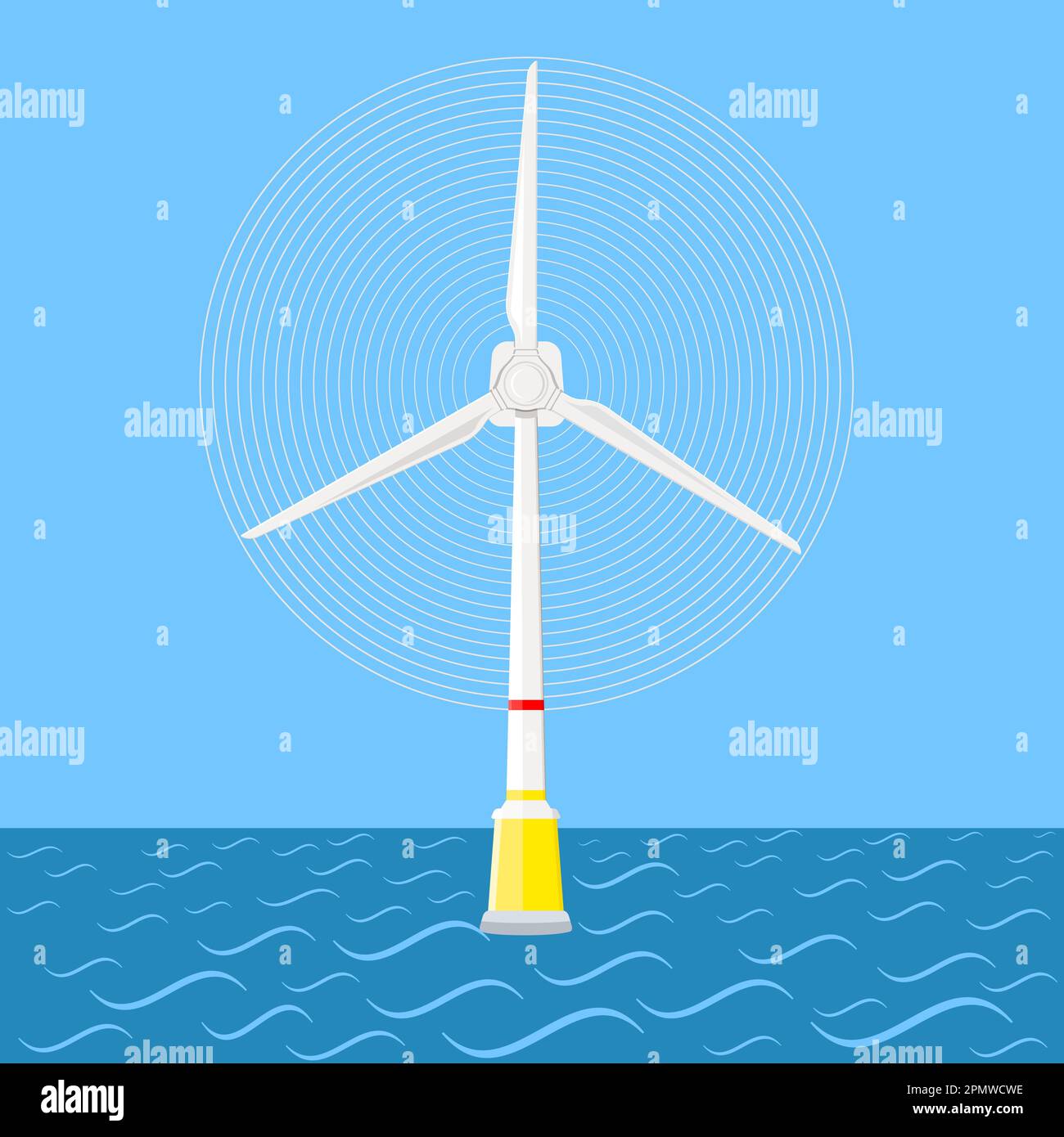Éolienne sur mer. Énergie éolienne et ressources renouvelables. Illustration vectorielle plate Illustration de Vecteur