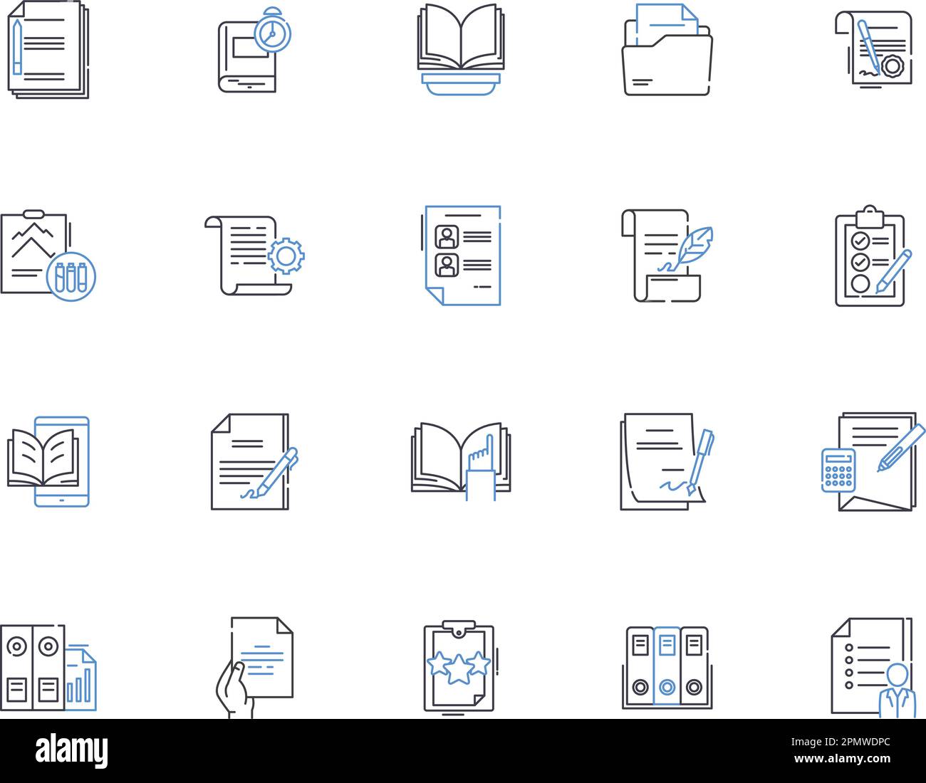 Publication de la collection d'icônes de contour. Impression, distribution, création, modification, abonnement, Merchandising, vecteur marketing et concept d'illustration Illustration de Vecteur