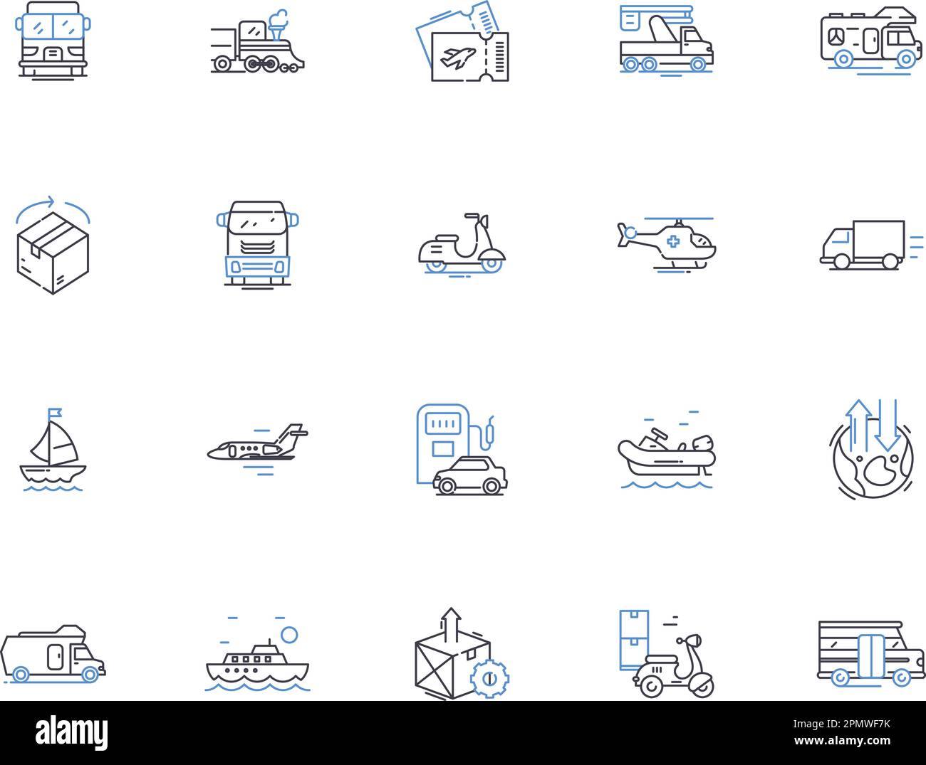 Collection d'icônes de présentation d'expédition. Transport, fret, livraison, mouvement, courrier, Ensemble de concepts Ocean, Air Vector et Illustration. Logistique, colis Illustration de Vecteur