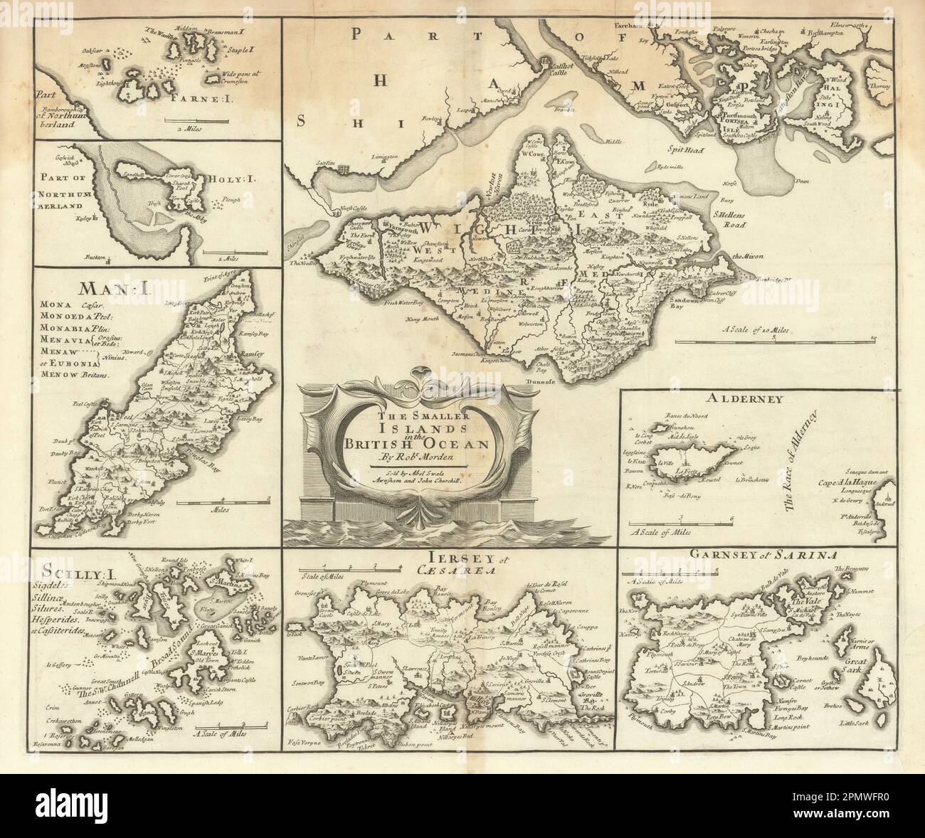 ANGLETERRE. Îles de Wight/Man Scilly Îles Farne/Iles Anglo-Normandes. Carte DE MORDEN 1695 Banque D'Images