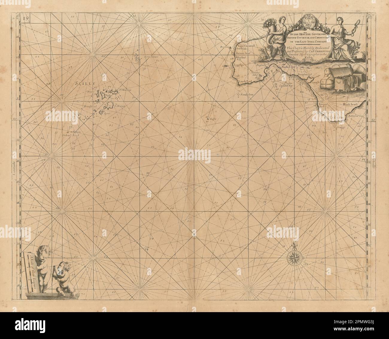 LAND'S END ET CARTE DES ÎLES SCILLY. Lézard et Penzance. CARTE COLLINS 1693 Banque D'Images