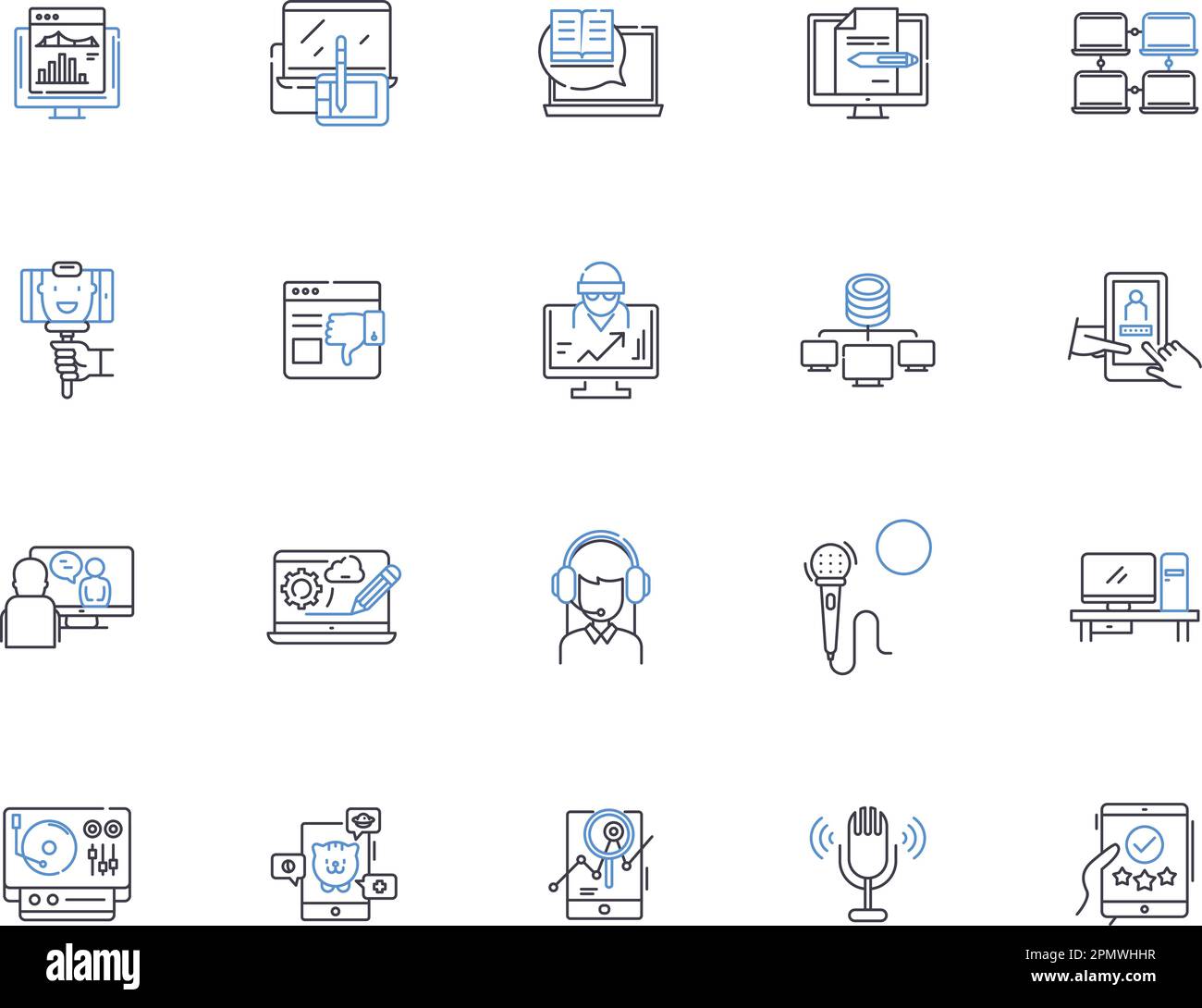 Collection d'icônes de contour de l'électronique. Électronique, gadgets, téléviseurs, téléphones, ordinateurs, ensemble de concepts pour ordinateurs portables, tables vectorielles et illustrations. écrans Illustration de Vecteur