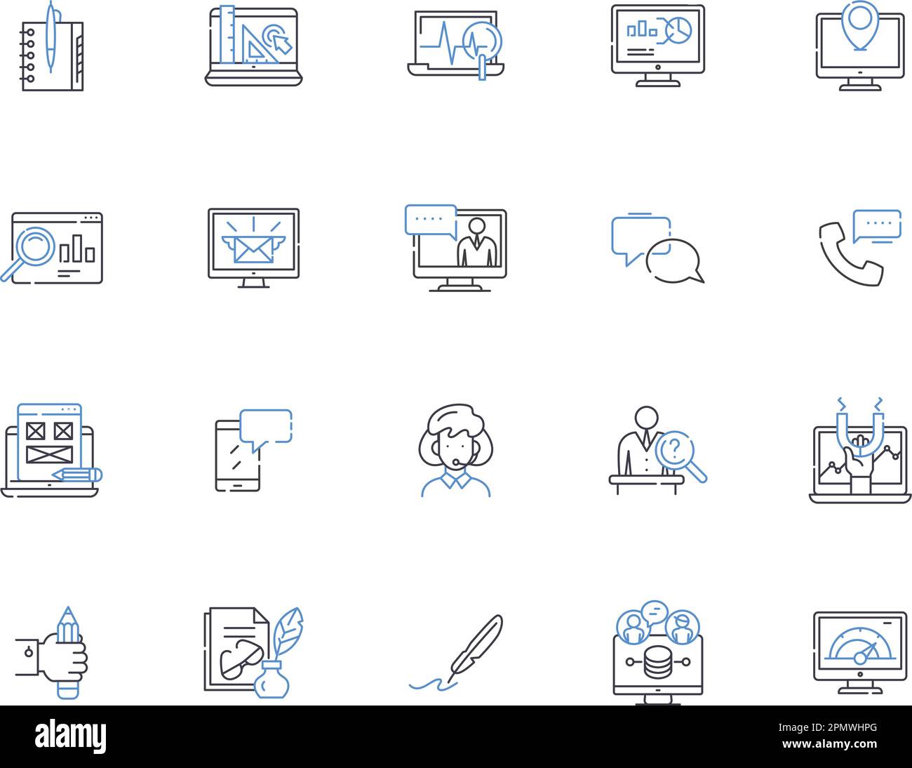Collection d'icônes de contour de flux de travail. Processus, automatisation, gestion, flux, efficacité, Ensemble de concepts de productivité, de vecteur d'étapes et d'illustration. Système Illustration de Vecteur
