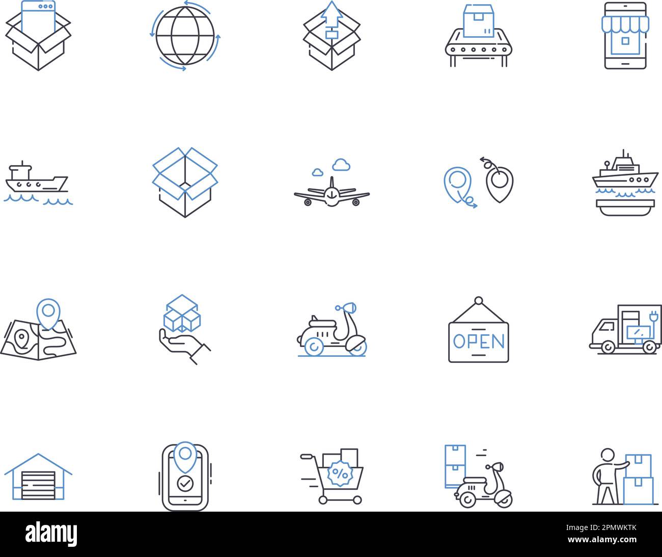 Collection d'icônes de contour de chaîne logistique. Logistique, gestion, optimisation, approvisionnement, chaîne, Ensemble de concepts distribution, vecteur de suivi et illustration Illustration de Vecteur