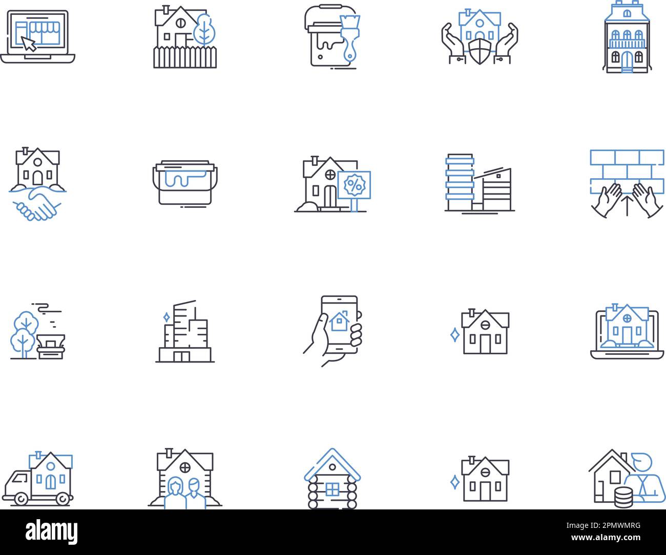 Contient la collection d'icônes de contour. Maison, Résidence, Abode, habitation, Hôtel particulier, Chambres, Villa vecteur et concept d'illustration. Appartement, Cottage Illustration de Vecteur