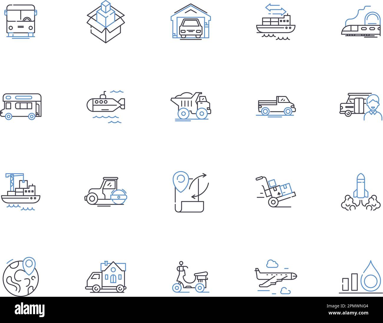 Collection d'icônes de présentation d'expédition. Transport, fret, livraison, mouvement, courrier, Ensemble de concepts Ocean, Air Vector et Illustration. Logistique, colis Illustration de Vecteur