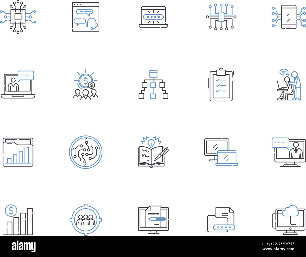 Collection d'icônes de contour d'entreprise en connexion. Mise en réseau, liaison, Union, rejoindre, messagerie, Connexion, vecteur de collaboration et illustration Illustration de Vecteur