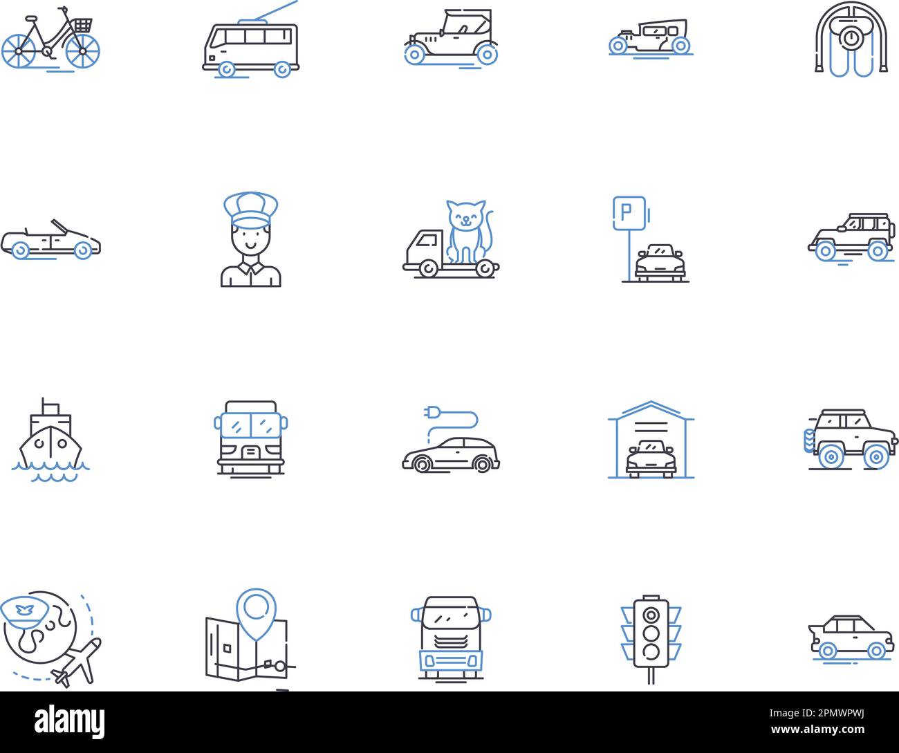 Collection d'icônes de contour de jeu de transport. Transport, jeu, véhicules, Voyage, transport, Ensemble de concepts de logistique, de vecteur de roues et d'illustration. Chargement Illustration de Vecteur