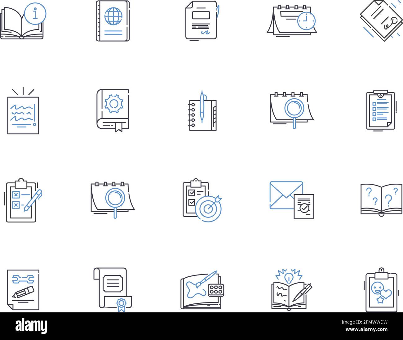 Publication de la collection d'icônes de contour. Impression, distribution, création, modification, abonnement, Merchandising, vecteur marketing et concept d'illustration Illustration de Vecteur