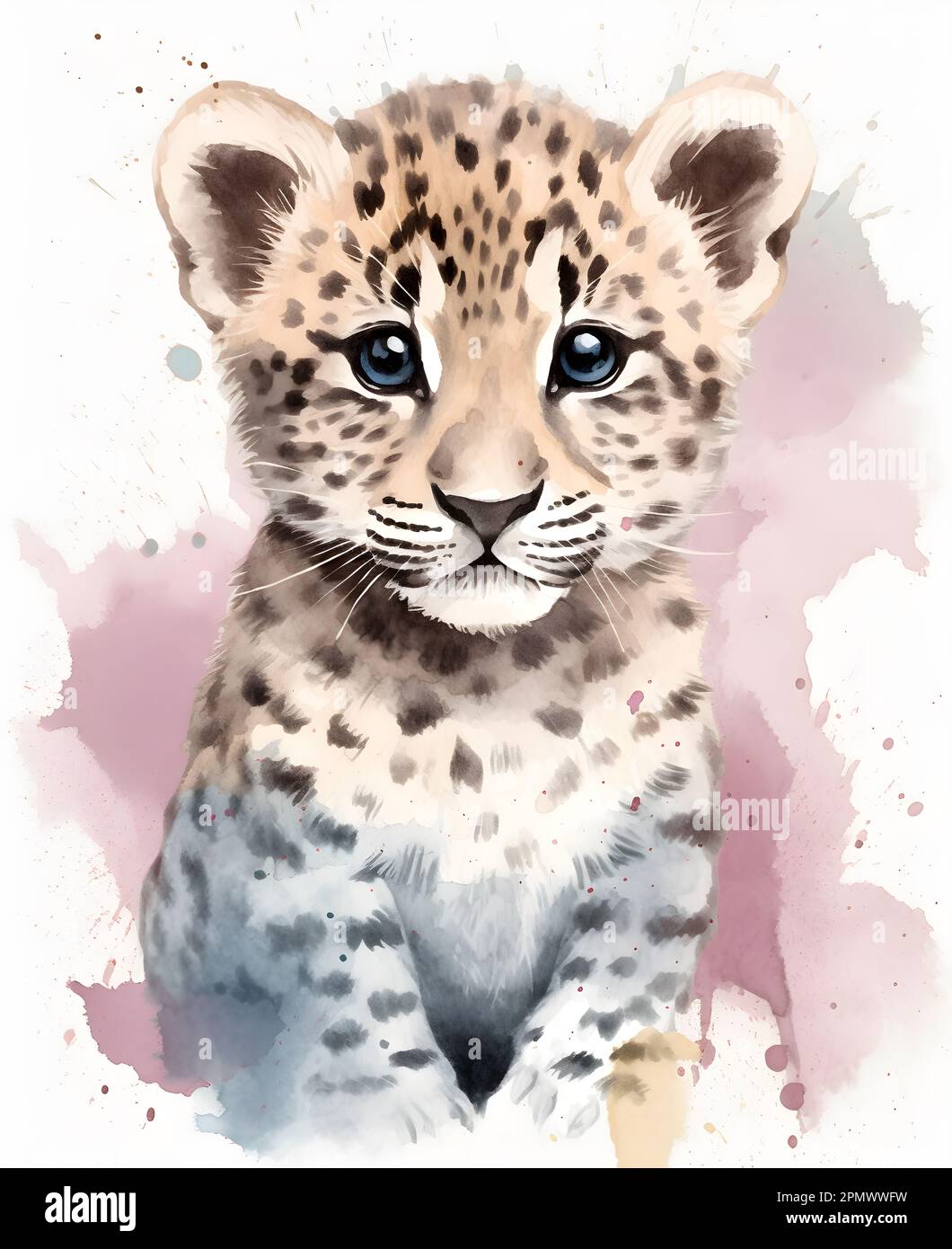 Illustration de l'aquarelle d'un joli léopard. Affiche pour les enfants avec des animaux amusants et heureux. Banque D'Images