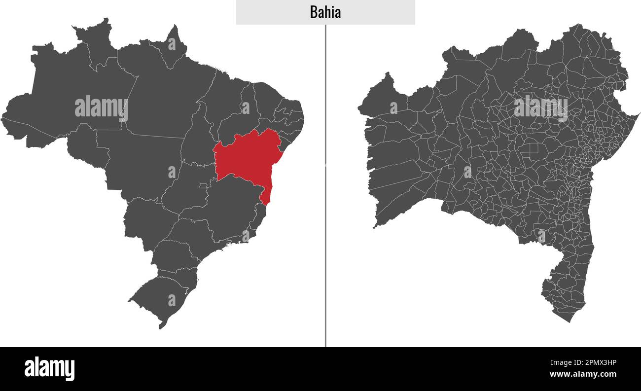 Carte de l'état de Bahia du Brésil et emplacement sur la carte brésilienne Illustration de Vecteur