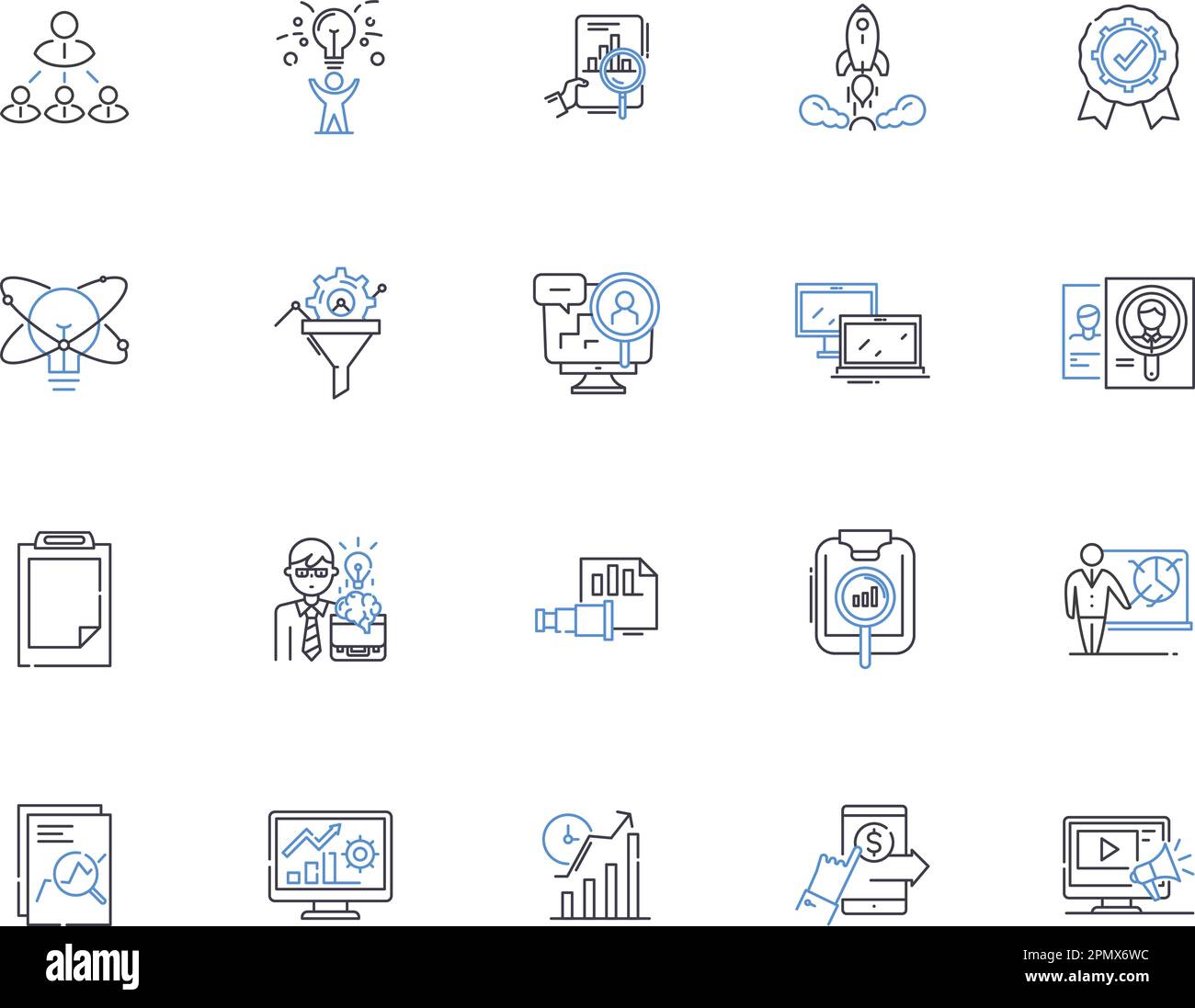Collection d'icônes de contour de stratégie. Schéma, Plan, méthode, conception, politique, Ensemble de concepts d'idée, de vecteur de concept et d'illustration. Procédure, processus, jeu Illustration de Vecteur