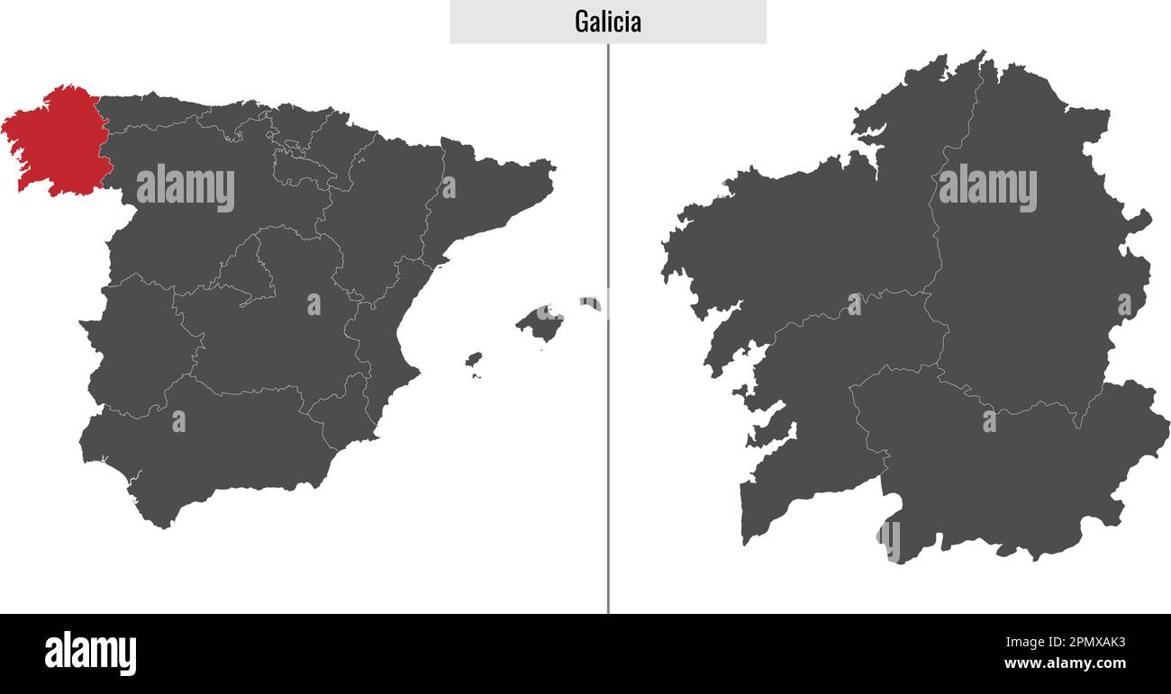 Carte de la communauté autonome de Galice de l'Espagne et emplacement sur la carte espagnole Illustration de Vecteur