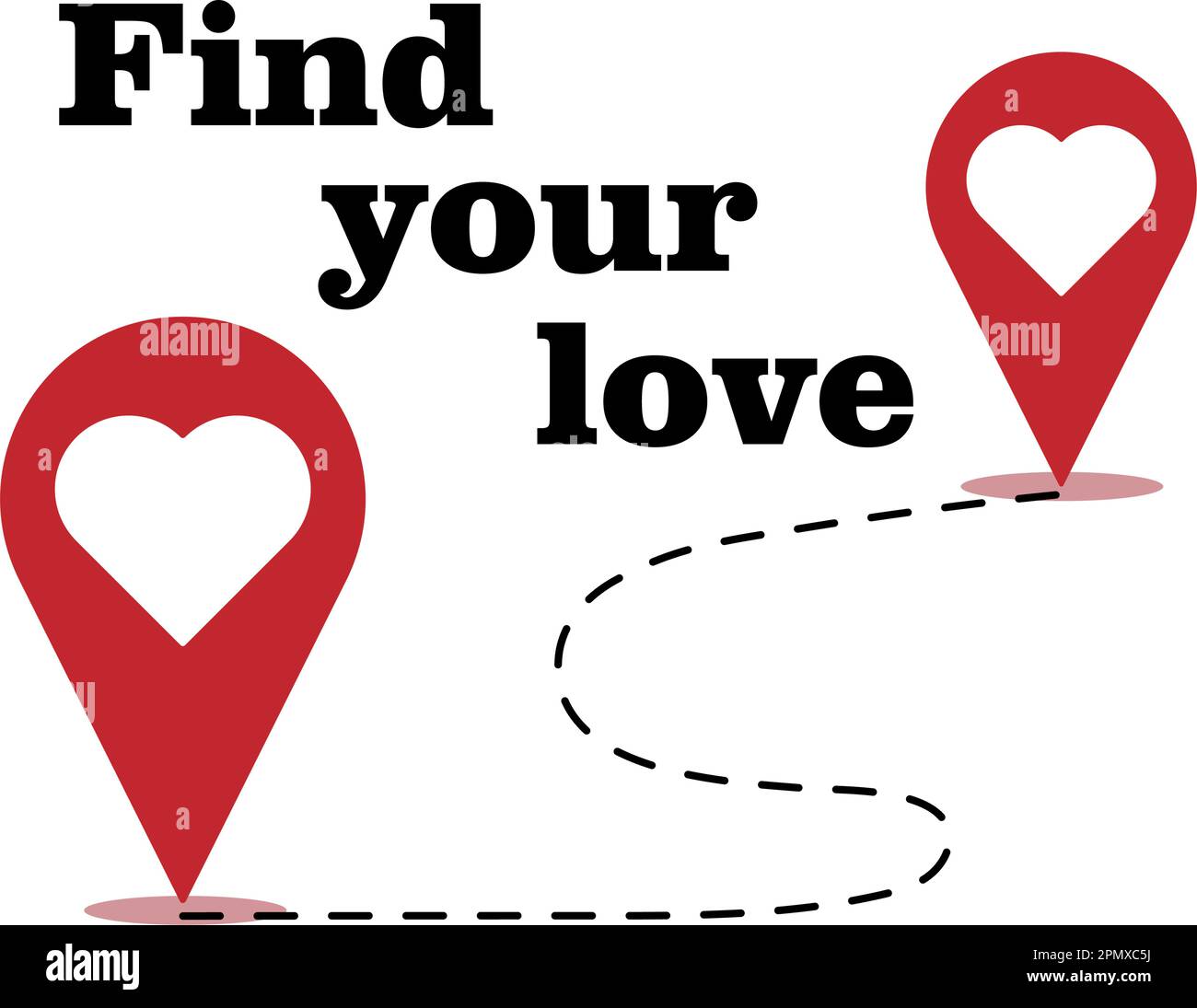 Carte vectorielle avec broche de localisation en forme de coeur, citation d'amour, trouvez votre amour. Bonne Saint Valentin. Illustration de Vecteur