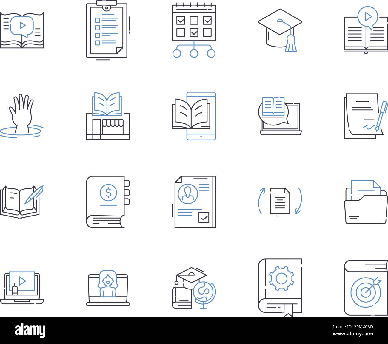 collection d'icônes de contour d'apprentissage en ligne. E-learning, virtuel, didacticiels, numérique, cours, ensemble de concepts d'éducation, de séminaires en ligne, de vecteur et d'illustration Illustration de Vecteur