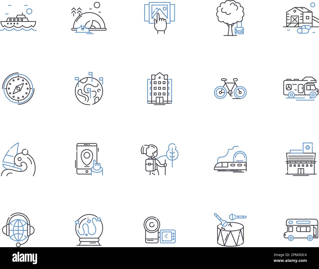 Collection World Travel Outline Icons. tourisme, voyage, voyages, explorer, expéditions, wanderlust, croisières vecteur et illustration concept ensemble Illustration de Vecteur