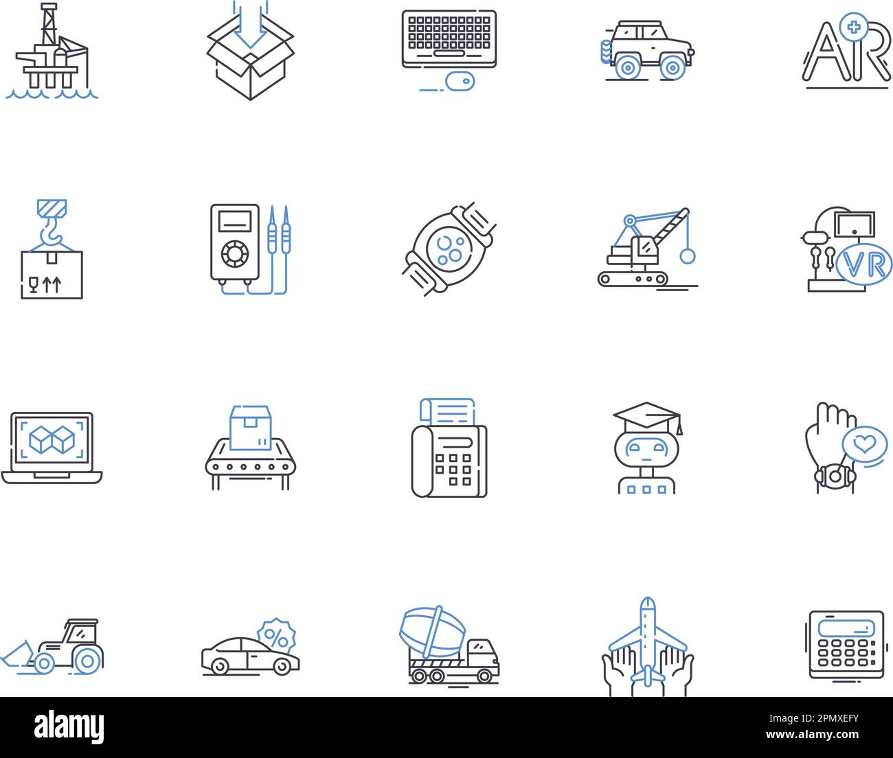 Les machines présentent la collection d'icônes. Robots, Automata, moteurs, automatisation, ordinateurs, Moteurs, groupes électrogènes vecteur et jeu de concepts d'illustration. Machines Illustration de Vecteur
