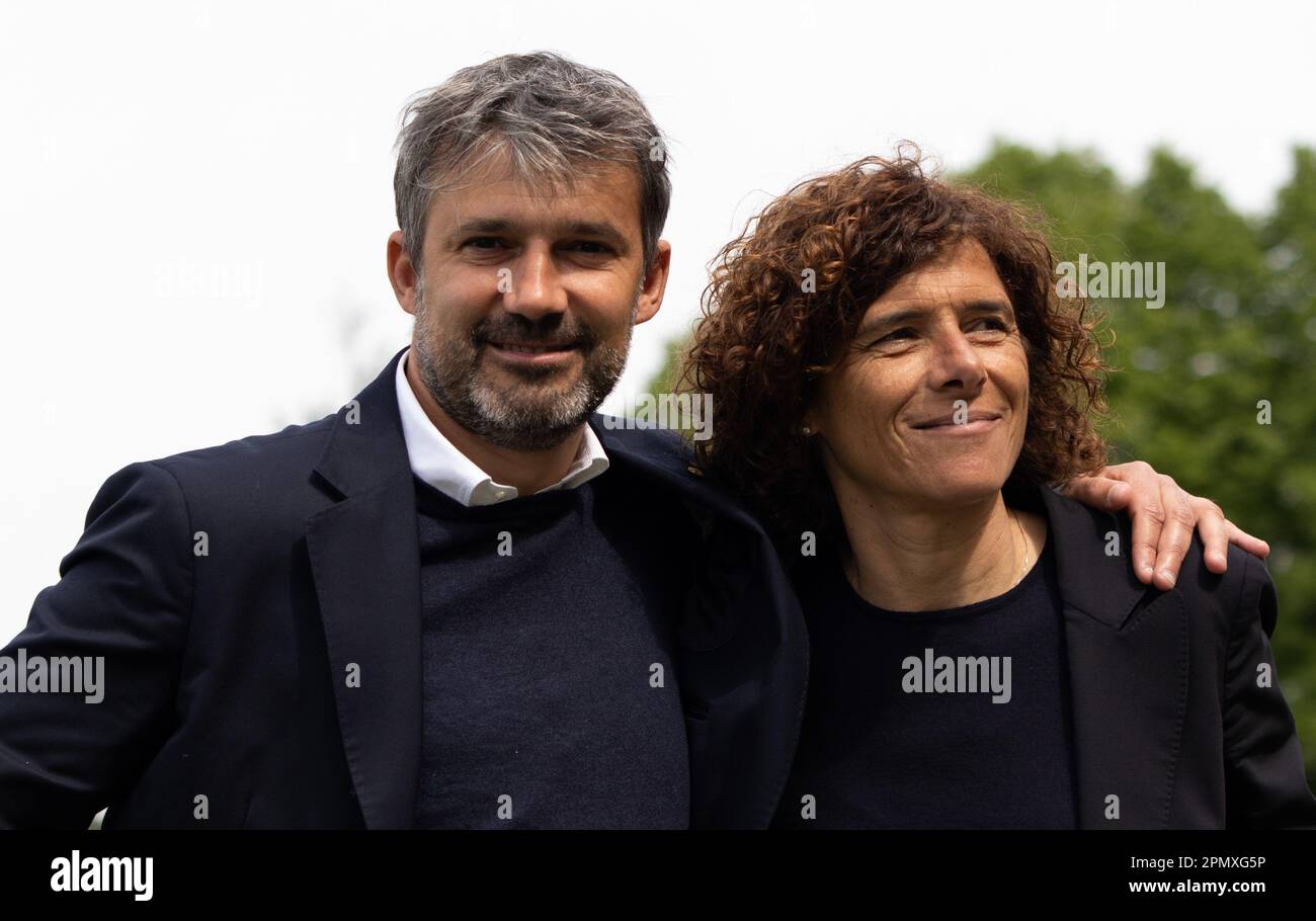 Alessandro Spugna (entraîneur Roma) et Rita Guarino (entraîneur Inter) lors de l'Inter FC Internazionale vs AS Roma, football italien Serie A Women Match à Sesto San Giovanni (MI), Italie, 15 avril 2023 Banque D'Images